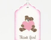 20 CUSTOM Baby GIRL TEDDY Bear Thank You Gift / Party Favor / Baby Shower Tags / Hang Tags
