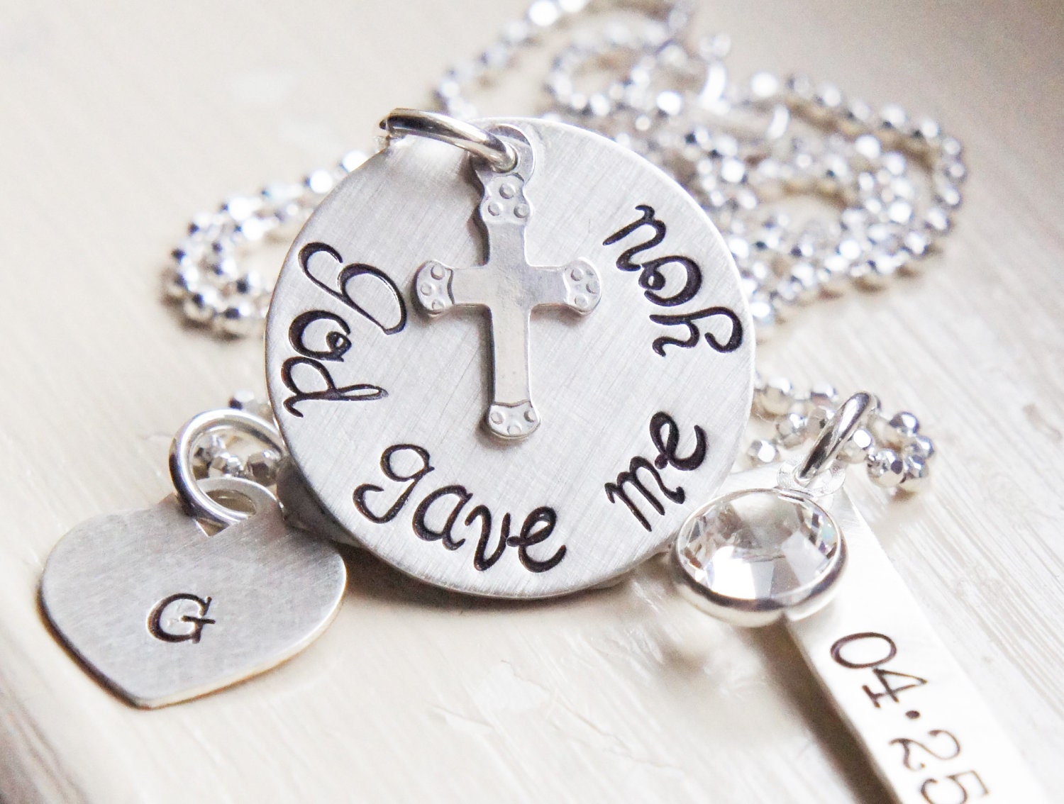 Personalized Necklace Initial God Gave Me You Birth Date Adoption Anniversary Wedding Date Name Birthstone Custom Mother Charm Necklace
