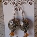 Silver Filigree Amber Czech Glass Aurora Borealis Flower Floral Dangle Beaded Earrings