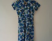 1950s Painterly Cotton Short Sleeves Dress Size Small