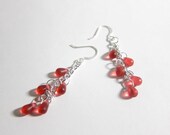 Raspberry Frost Glass Teardrop Chandelier Chain Earrings