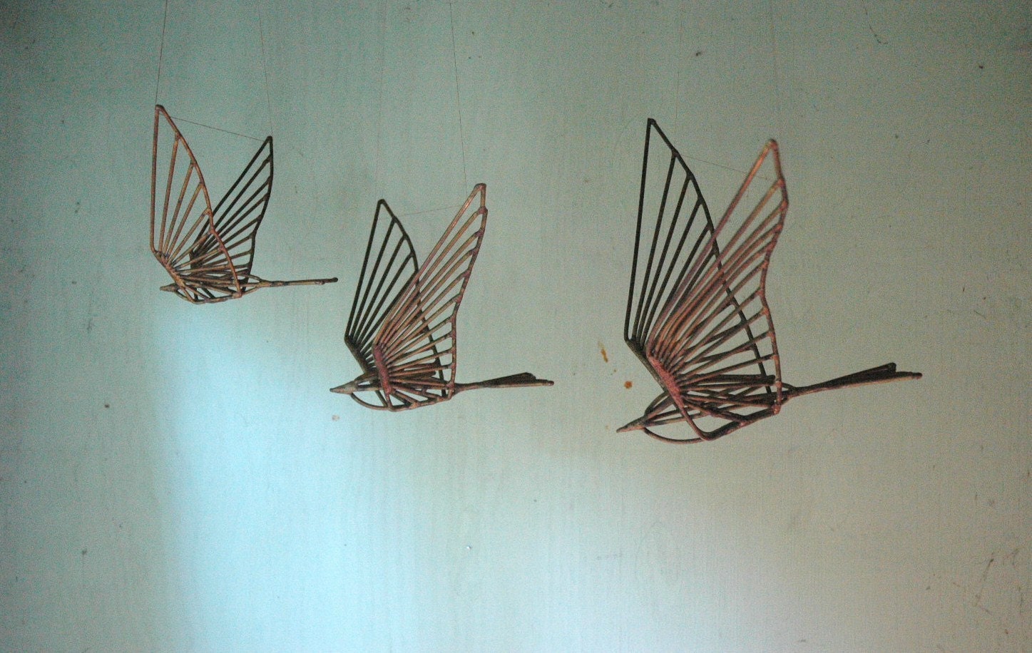 Mid Century Brutalist Bird Sculpture Set -  Frederick Weinberg Era Hanging Iron Bird Figurines