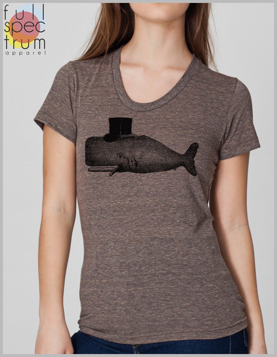 Women's T Shirt Whale Tophat American Apparel S, M, L, XL 8 Colors