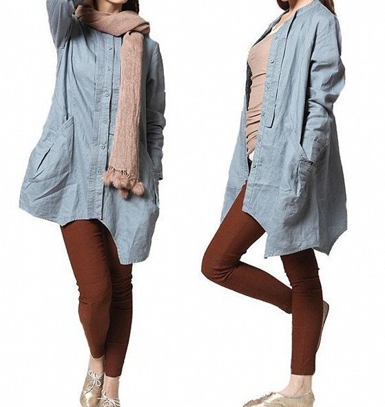 Linen Irregular single breasted long shirt