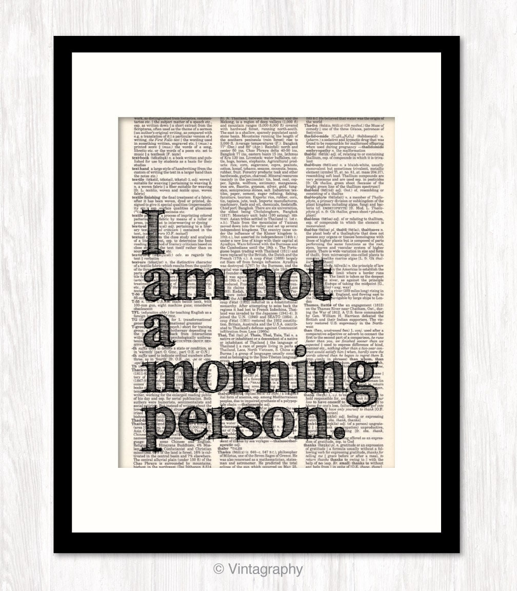 funny quote dictionary art I Am Not MORNING PERSON vintage book page print mixed media typography
