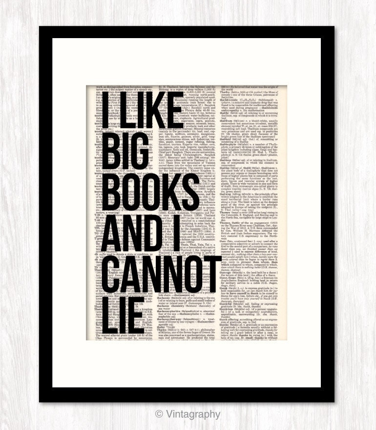 I Like BIG BOOKS and I Cannot Lie funny quote art dictionary art print typography mixed media altered book page print