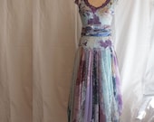 Romantic Tattered Dress Pale Blue Purple Upcycled Woman's Clothing Funky Style Shabby Chic Eco Friendly Style Upcycled Clothig - cutrag