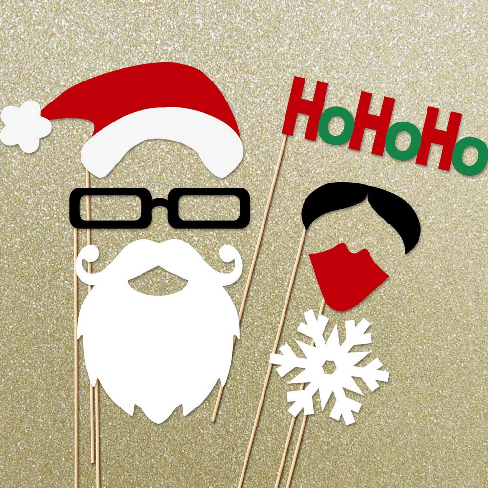 Christmas Photo Booth Props 7 Piece On a Stick Photo Props set - Santa Photobooth Party Props