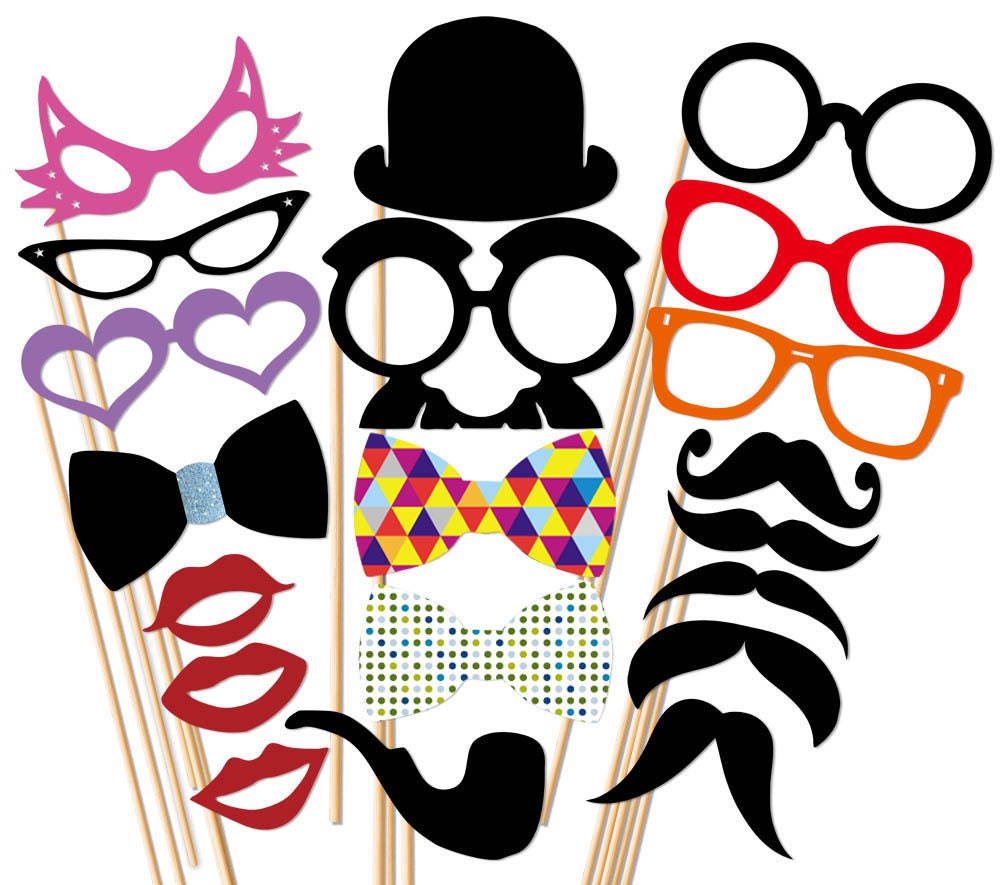 Photo Booth Props - 20 Piece Wedding Party Set - Birthday Photobooth