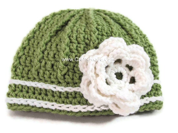 Baby Flower Hat in Green - Baby - Girl -  Beanie