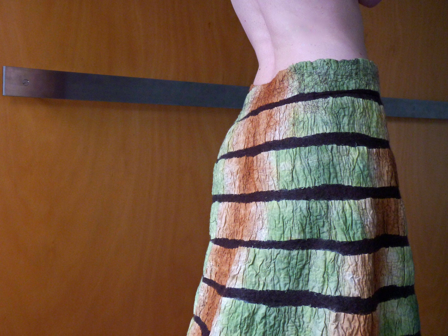 Green wrap skirt, nuno felted, natural designer clothing, eco friendly clothing, funky women's clothing, urban hippie