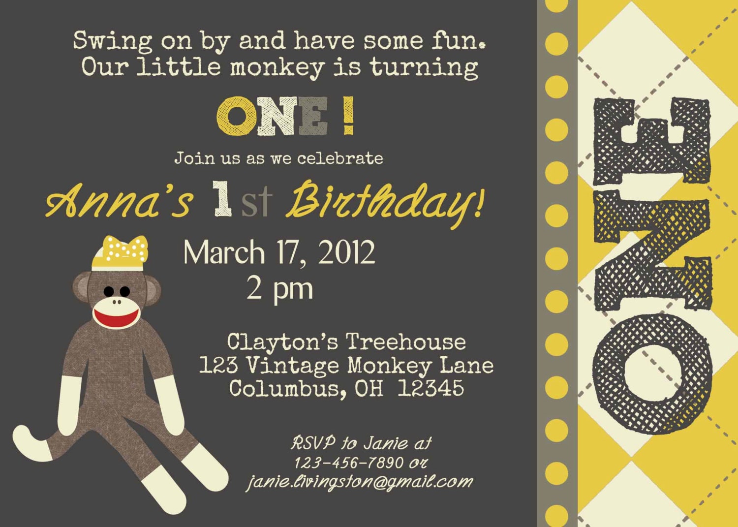 PRINTABLE Monkey Birthday Party Invite- DIY printable party invitation by Luv Bug Design