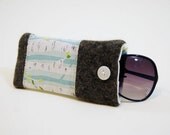 Birch Trees Sunglasses Case Felted Wool / Elastic Button Closure / Blue White Gray