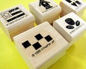 Rubber Stamps- Rustic Country Wood Mounted Stamp Set of 5 -rose birdhouse flag borders- Stampin' Up Retired