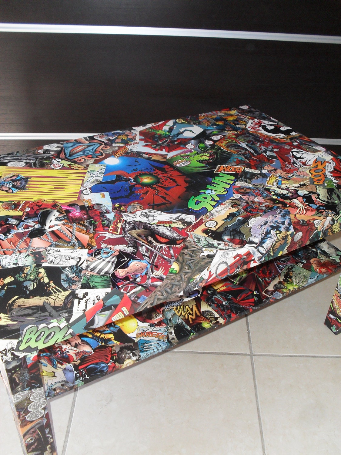 LARGE CUSTOM Comic Collage Coffee Table (with bottom shelf)