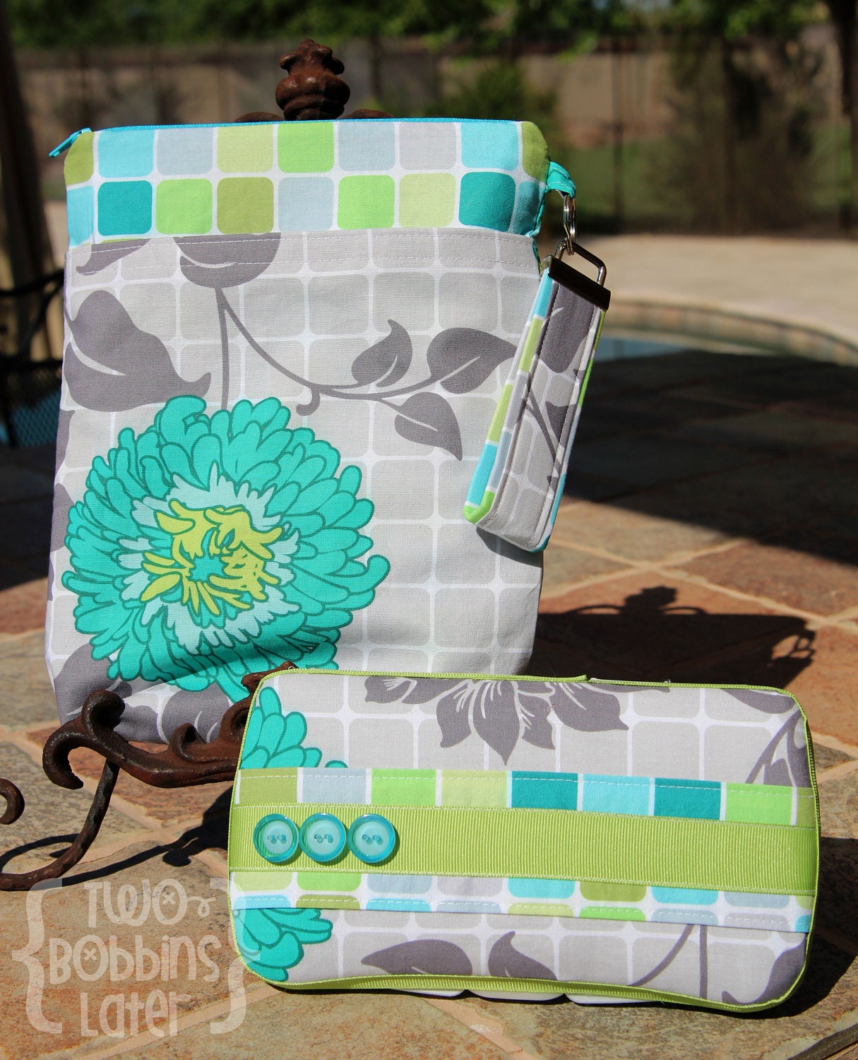 Travel Diaper Changing Set (Boy) - Wet Bag & Wipes Case - Blue, Green, Grey