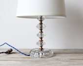 Crystal Boudoir Lamp.  Rewired with Blue Cloth Cord