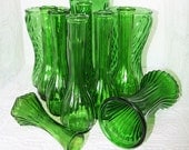 Vintage Kelly Green Glass Vase Set