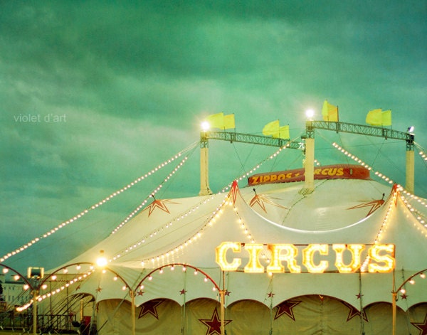 Circus. 11x14 Carnival Photograph. Large Wall Art fair, whimsical, green, yellow, lights, mint, green, turquoise