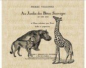 Zoo animals French Paris music title Animals in Zoo Digital download for transfer to fabric burlap decoupage pillows tote bags  No. 464