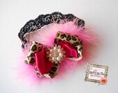 Baby Girl Leopard and pink  double bow headband, ,Baby Headbands.Girl Headbands.