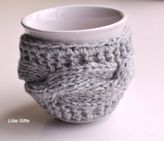 Mug Cozy, Coffee Cup Cozy, Mug Warmer knitted, grey color, gift under 10