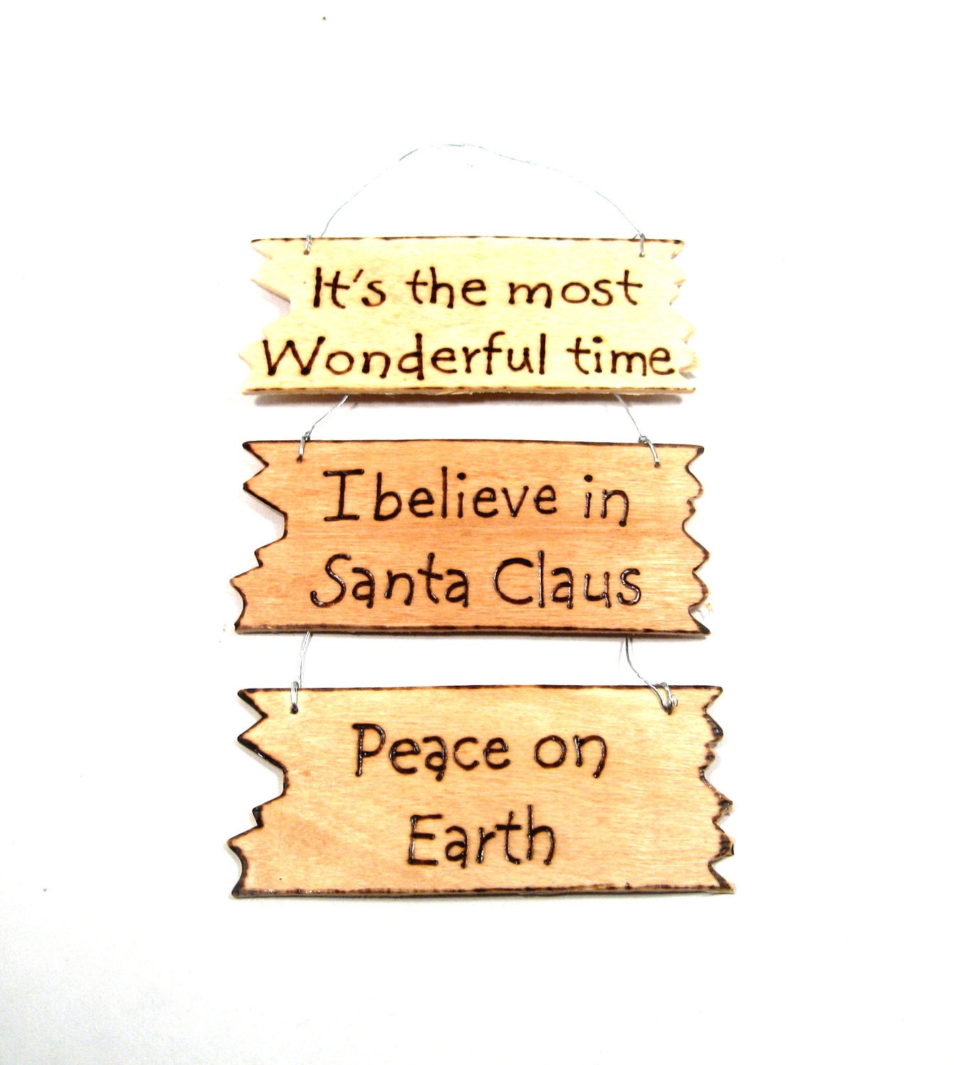 Set of THREE. Wood Christmas ornaments. Rustic Christmas decorations.