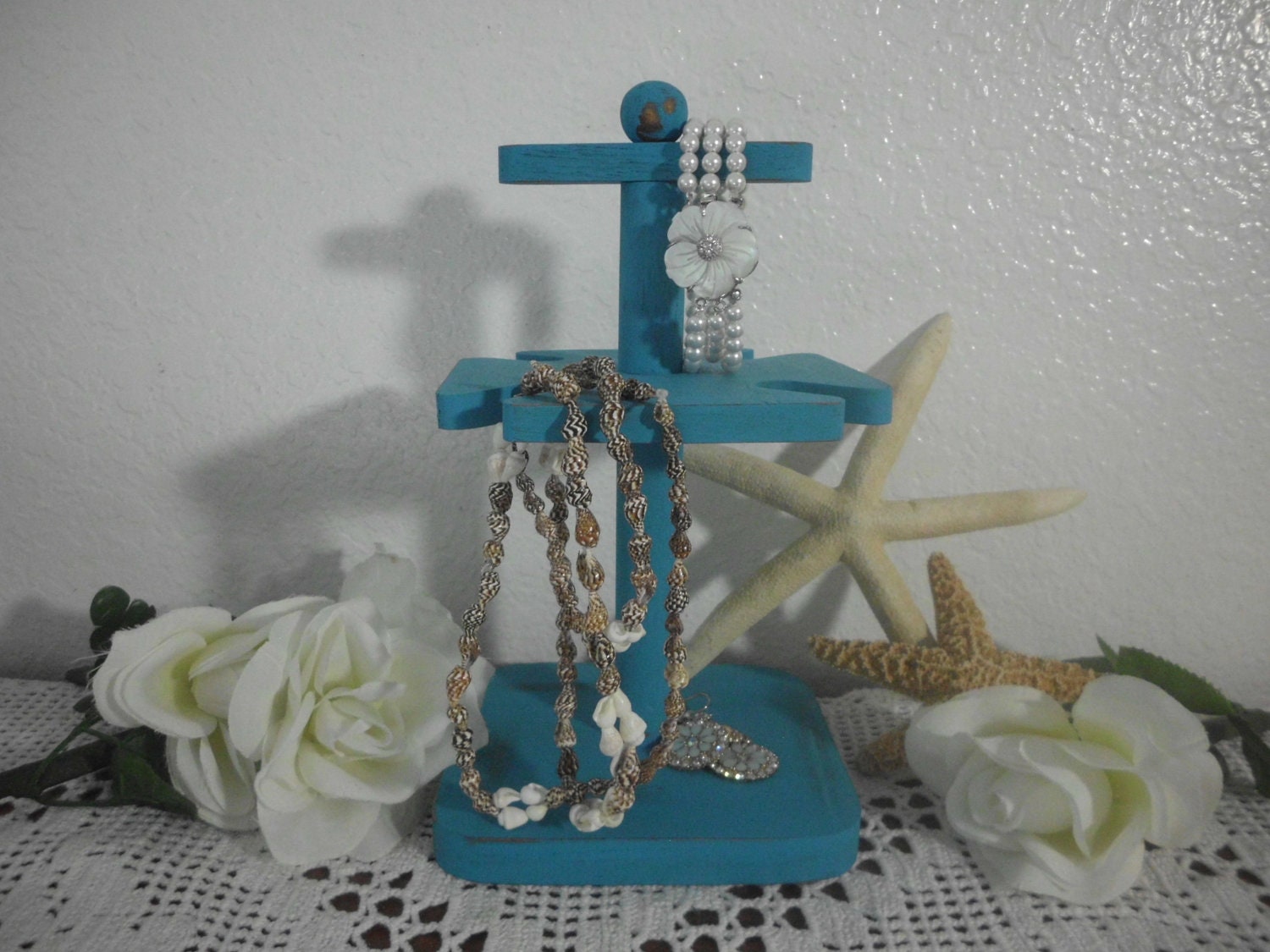 Turquoise Jewelry Organizer Rustic Shabby Chic Distressed Aqua Teal Blue Beach Cottage Southern Country Tropical Island Bedroom Home Decor