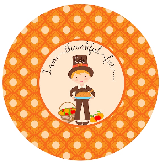 Personalized THANKSGIVING Plate, Pilgrim Boy, Melamine, custom by Libby Lane Press Il_570xn