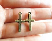 1Pair Brass Bronze Solid Cross Metal Ear Stud, punk rock gothic