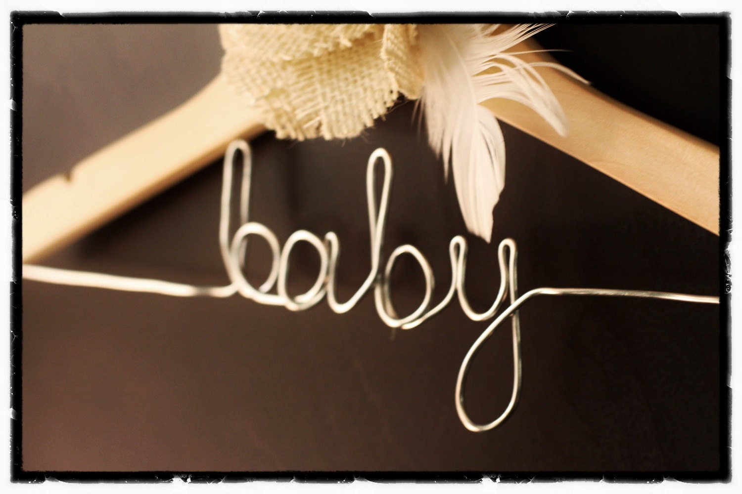 Child's Hanger w/ Bulap Flower - Personalized Baby Shower Gift