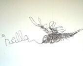 Steel Wire Bird Sculpture - SILVER HELLO - Flying Word Bird