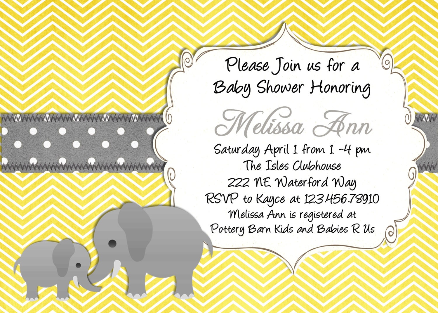 Mod Elephant Baby Shower Invitation Yellow Gray Printable Custom Invite Choose Your Color Il_170x135