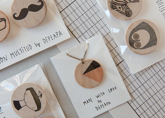 Glasses - illustrated wooden necklace