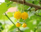 Yellow Earrings Chrysanthemum Flower with Yellow Bead BEST Bridesmaid Gift