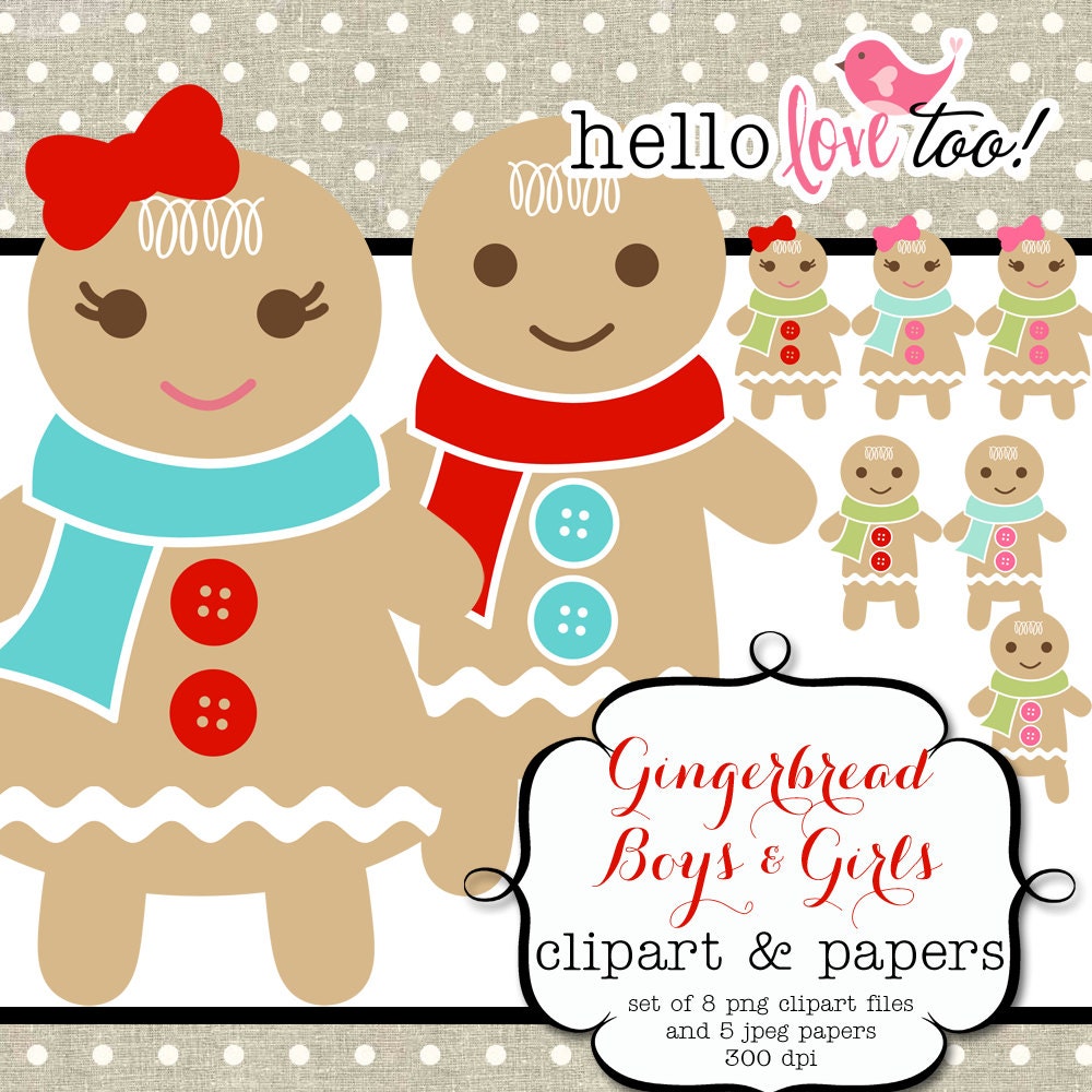 INSTANT DOWNLOAD Gingerbread Girl Boy digital clipart digital paper collection of graphics