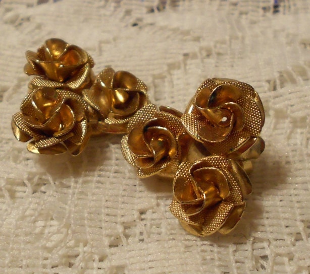 Vintage Gold Tone Rose Petal Earrings by Coro