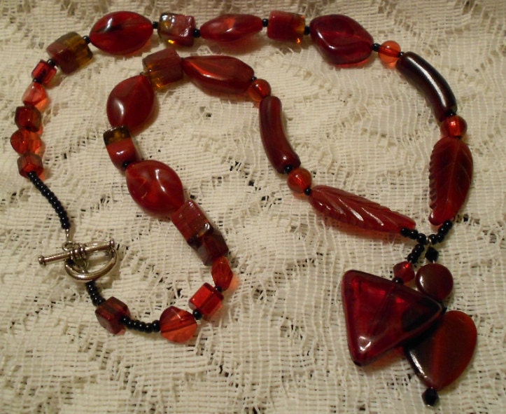 Vintage Red Cranberry Beaded Necklace