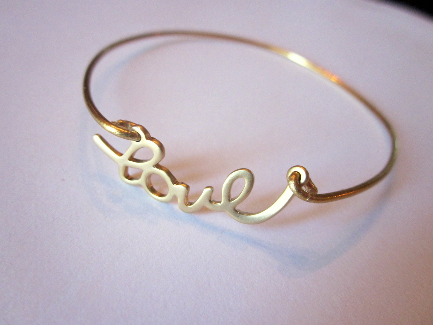 Gold Love Bangle Bracelet Gold Charm Script - Stackable Bangle Charm Bracelet - Valentine's Day Jewelry - Bridesmaid Gift - Gift under 15