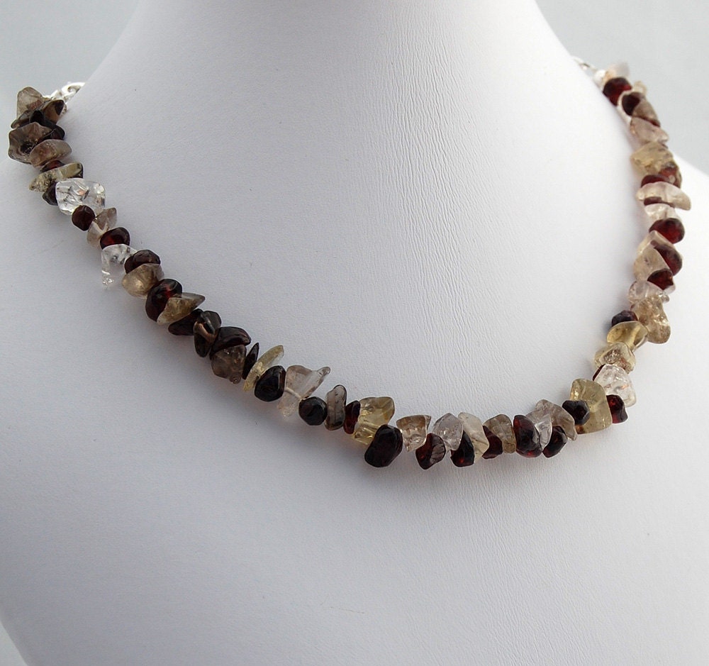 Garnet and Rock Quartz Crystal Gemstone Choker