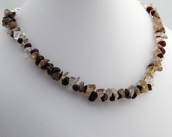 Garnet and Rock Quartz Crystal Gemstone Choker