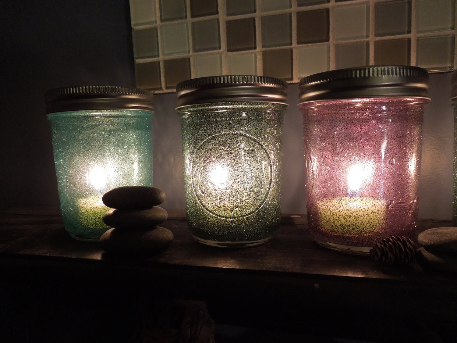 Glittery Mason Jar TeaLight Candle Holder