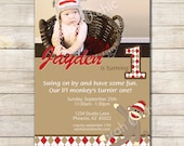 Sock Monkey Birthday Party Invitation (Printable) -- sarah O chic -- printable, sock monkey, argyle pattern, birthday party