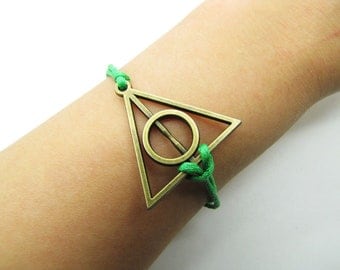 Antique Brass Harry potter Deathly Hallows Green Rope Bracelet women ropes bracelet Men rope bracelet  1204S