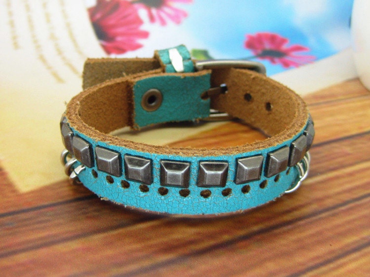 Punk Rock Blue Leather Bracelet Couple Bracelet Women Bracelet Men Leather Bracelet Bracelet Cool Bracelet Mens Bracelet 1251S