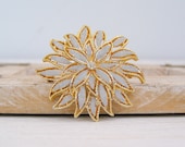 Golden blue Flower Brooch, Vintage Mid century mod jewelry, mad men fashion, glitter retro brooch, Christmas gift ,costume jewelry