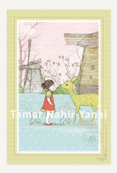 Holland Series Greeting Card - Girl and Bambi
