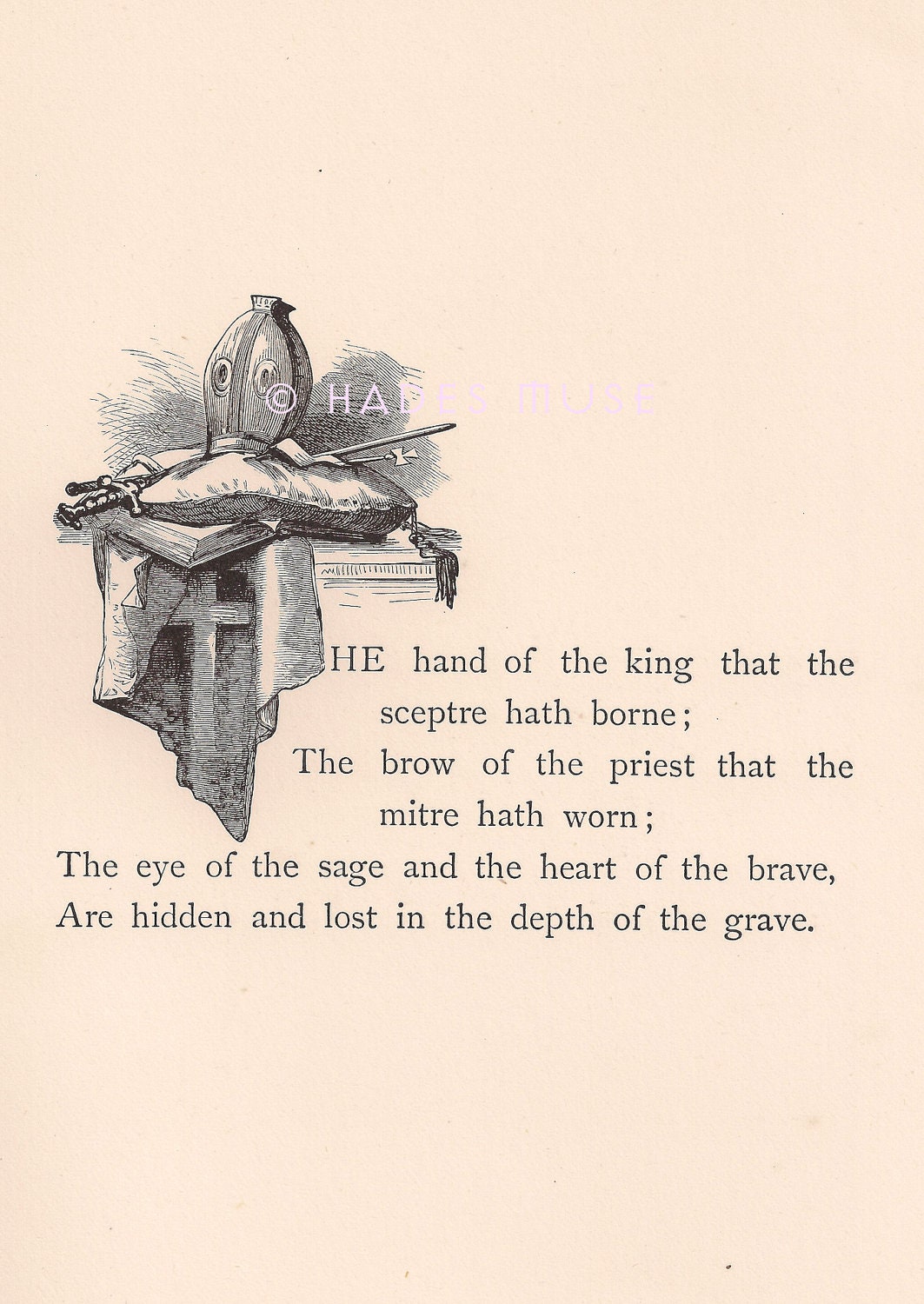 Depth Of The Grave-Eye Of The Sage-Hand Of The King-Sceptre-Priest-Victorian Hymn-Poem-Poetry-1800's Antique Vintage Art Print-Gothic