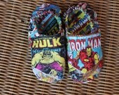 Adult Super Hero Slippers/Adult Slippers with Non-skid Sole made with Marvel Comic Fabric, Iron Man and Hulk