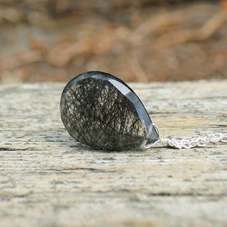 Tourmalinated Quartz Necklace - Large Pear Briolette